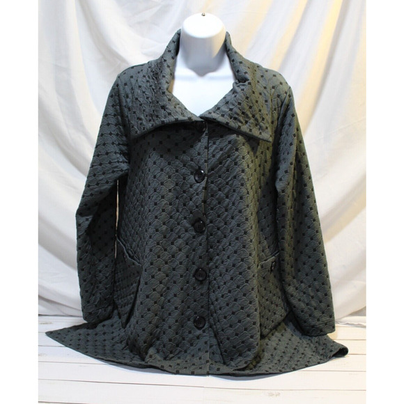 Comfy USA Women's S Green Black Diamond Pattern Button-up Jacket Pockets - Picture 1 of 16